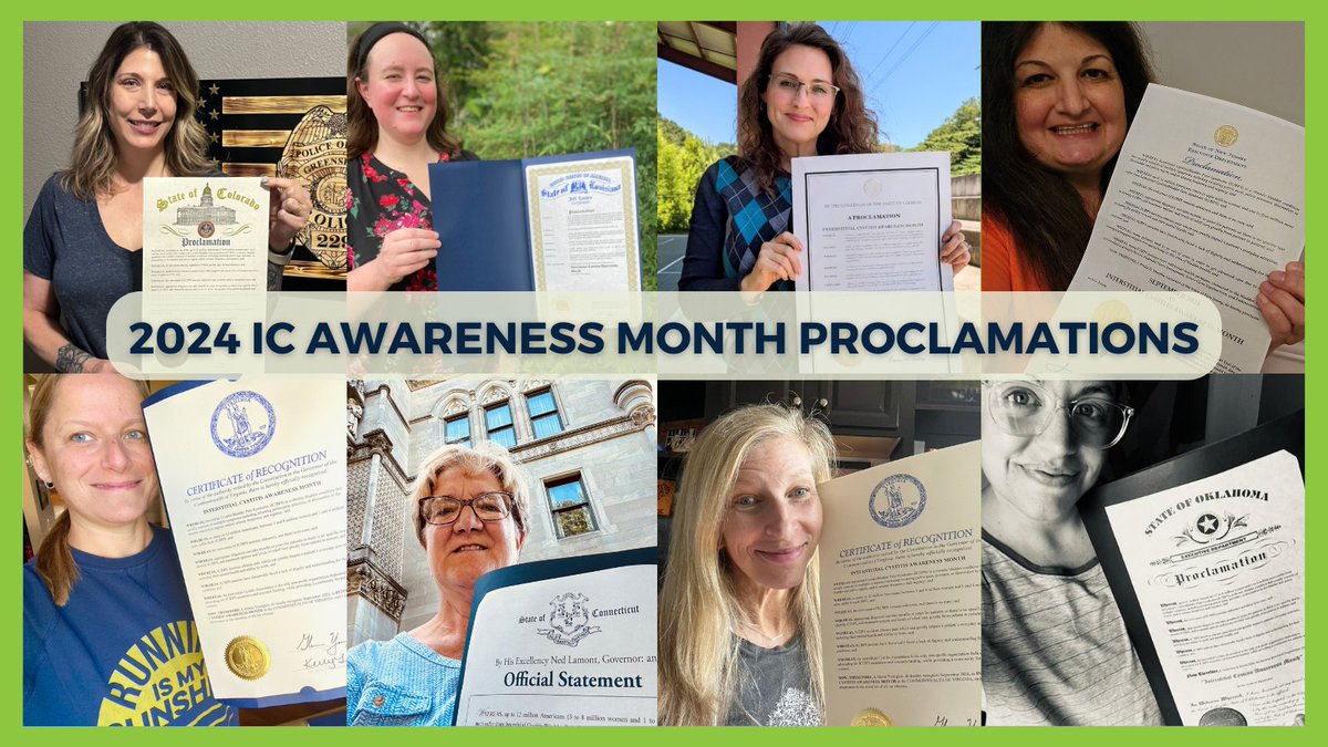 🎉 The 2024 IC Awareness Month Proclamations were a success!

The ICA, with the support of the IC/BPS community, worked hard to achieve this recognition and our efforts are making a difference in increasing visibility and understanding of the condition.