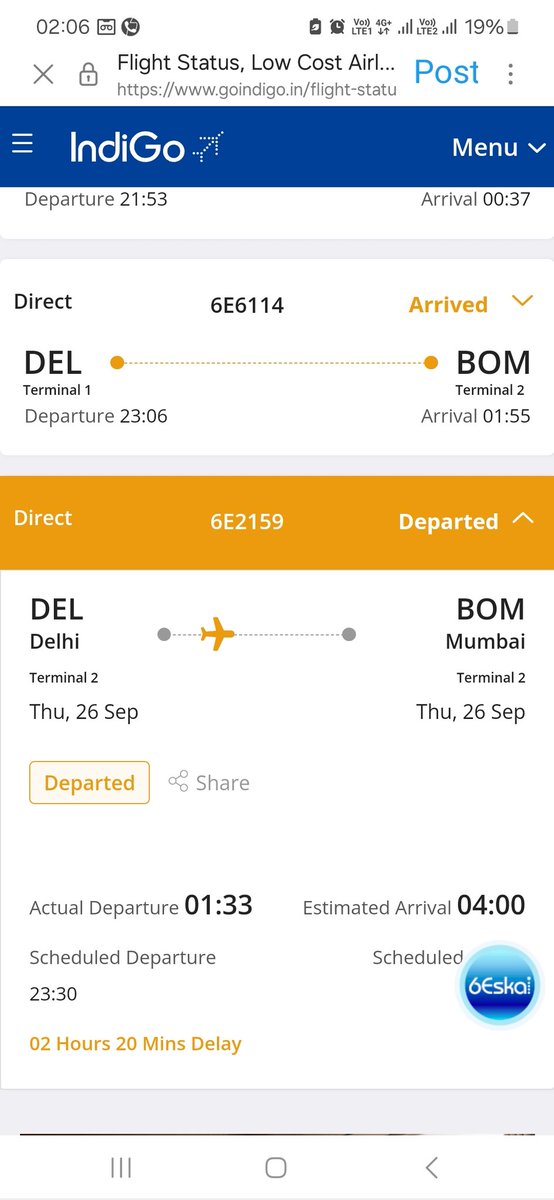 csabhinav10's tweet photo. @IndiGo6E The flight is at Delhi runway and it is showing it has departed common guys https://t.co/hndKMSzqzv