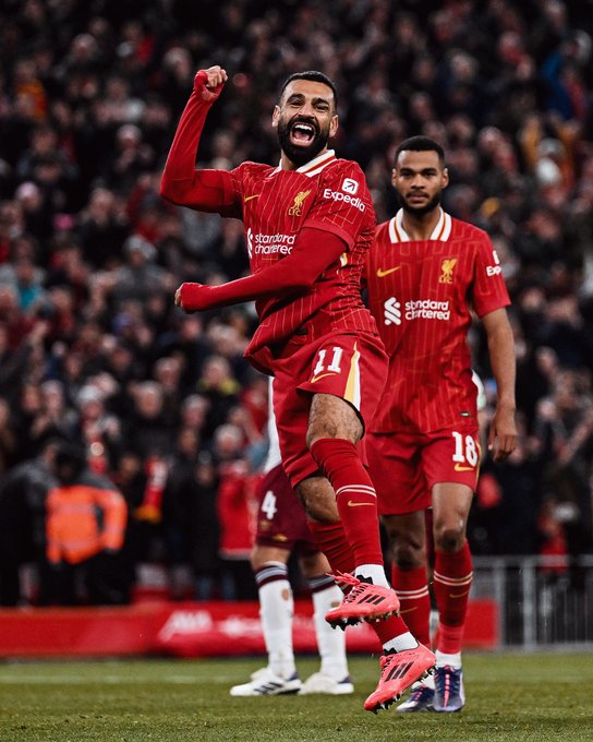 Salah celebrates his goal against West Ham.