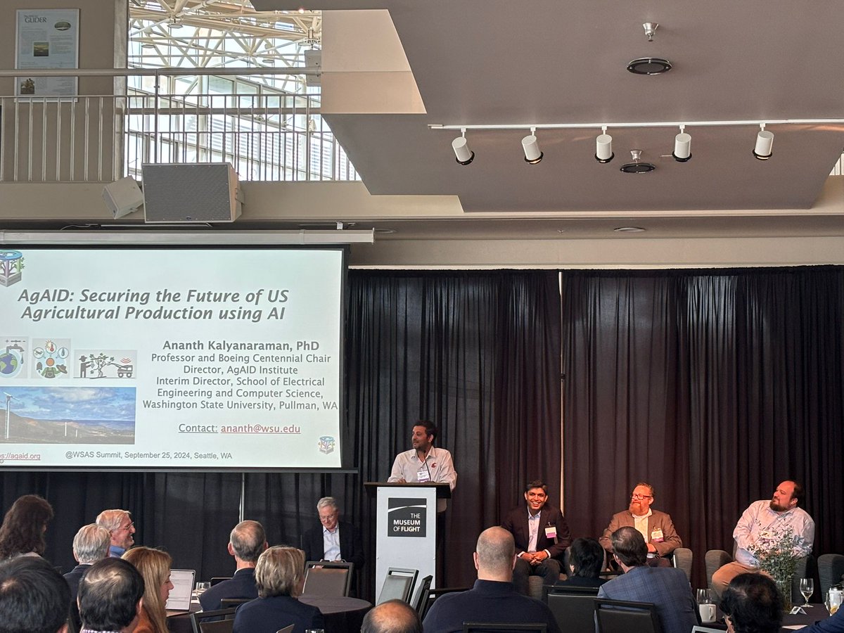 AgAID Institute (@agaid_institute) on Twitter photo 👉Our Director, Ananth Kalyanaraman, is on the "AI to explore, discover and understand agriculture and wildfire in Washington State" panel sharing about our work at the <a href="/WashAcad/">Washington State Academy of Sciences (WSAS)</a> 17th annual WSAS symposium on AI for Washington State in Seattle. #AI #Agriculture #WSAS 👉Our Director, Ananth Kalyanaraman, is on the "AI to explore, discover and understand agriculture and wildfire in Washington State" panel sharing about our work at the <a href="/WashAcad/">Washington State Academy of Sciences (WSAS)</a> 17th annual WSAS symposium on AI for Washington State in Seattle. #AI #Agriculture #WSAS