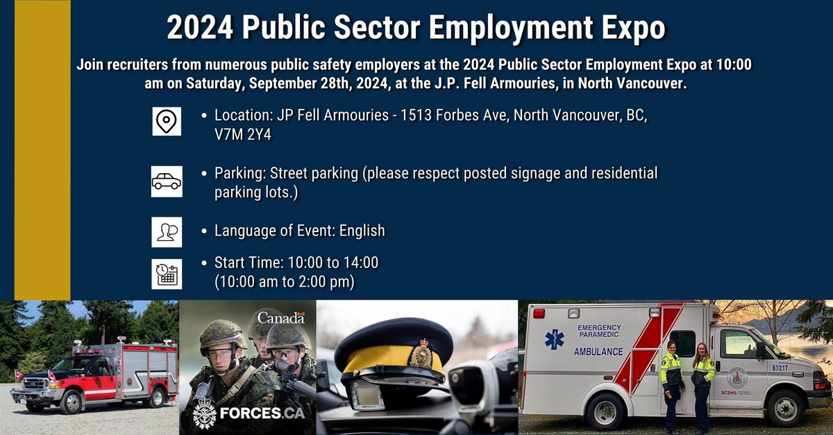 TransitPoliceBC's tweet photo. Join us this Saturday at the 2024 Public Safety Career Expo in #NorthVan to learn about career opportunities at Transit Police for OFFICERS and DISPATCHERS. See you there! #JoinMVTP https://t.co/4oxNtR7aNw