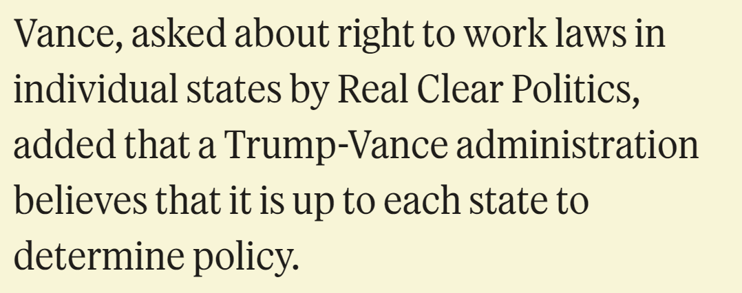 To be clear JD Vance wants to kill the National Labor Relations Act and that's actually the headline here