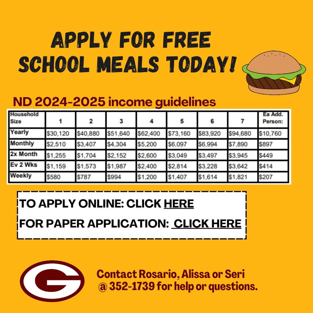 Free/Reduced applications for the current school year need to be submitted as soon as possible. If your household qualified for benefits last year but you have not submitted a new application, benefits will expire on October 1st. and you will be required to pay full meal prices.
