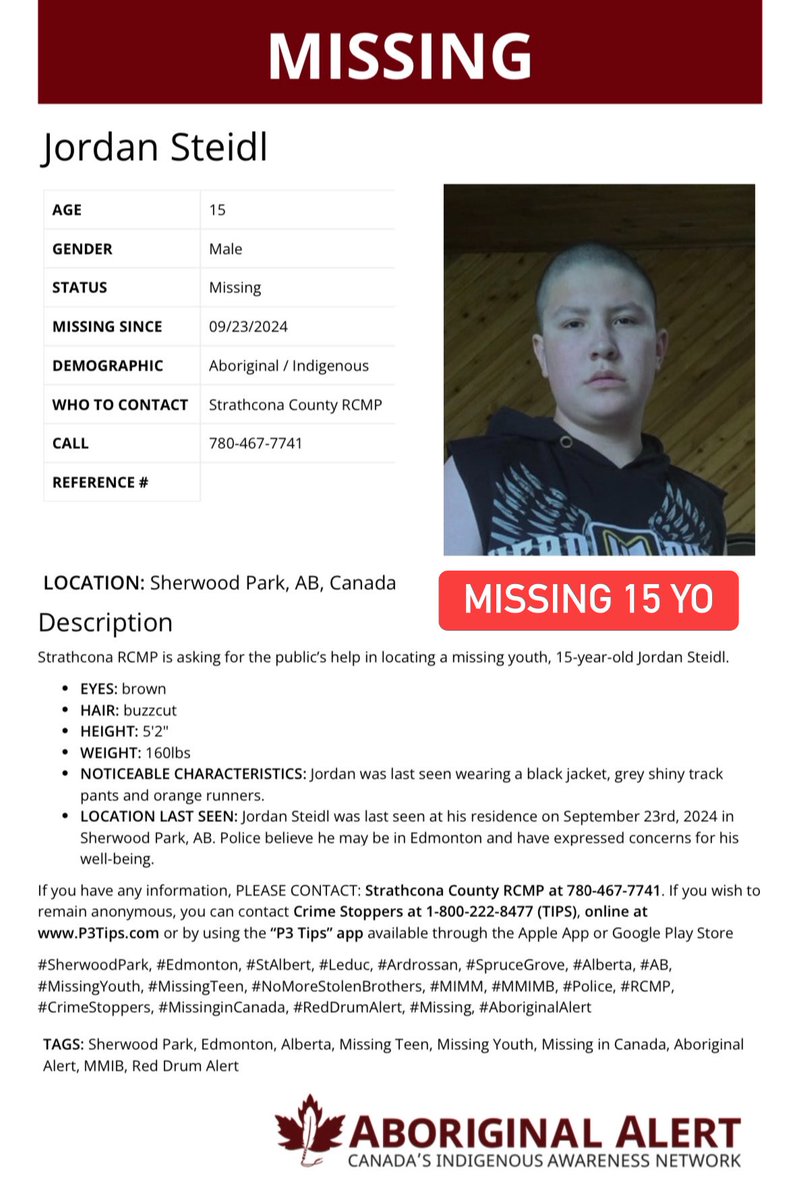 Ohio1ShyGirl's tweet image. #CANADA  #JordanSteidl, 15 
 #MissingIndigenous #MISSING #MissingPerson #MissingPeople #MissingChild 
aboriginalalert.ca/missingpersons…