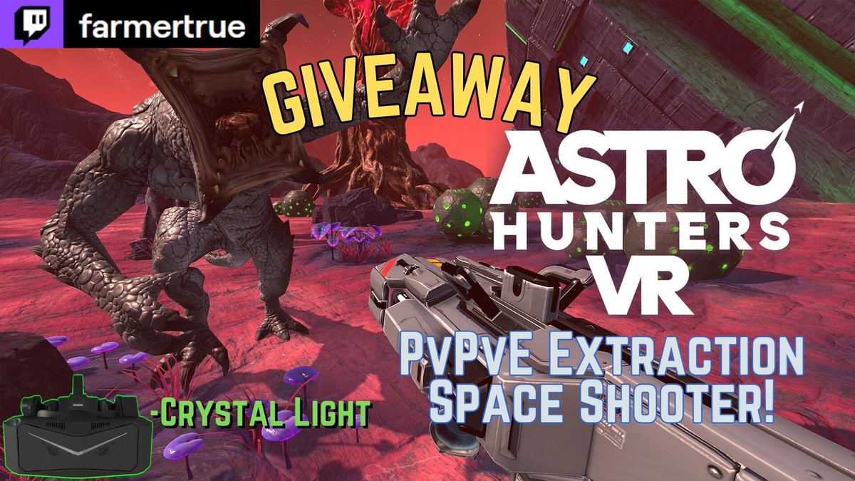 farmertrueVR's tweet photo. Daily #GIVEAWAYS for the https://t.co/IvXjIzhHgP launch week (live Fri 10am EST) Tonight: win @AstroHuntersVR (out now on @MetaQuestVR &amp; @Steam) while I test @pimaxofficial Crystal Light!
To enter:
-Like &amp; Repost
&amp;/or
-Type !giveaway in live stream chat
https://t.co/LSv7VpRg3A https://t.co/M3SYq5qnOC