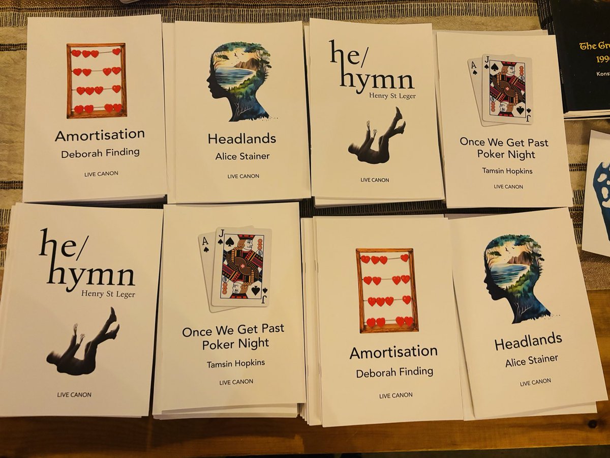 What a gorgeous launch we had at ⁦<a href="/TheBedfordPub/">The Bedford, Balham</a>⁩ for the four new ⁦<a href="/LiveCanon/">Live Canon Poetry</a>⁩ poetry pamphlets - ⁦<a href="/henry_stleger/">henry st leger</a>⁩ ⁦<a href="/AliceStainer/">Alice Stainer</a>⁩ ⁦@THopkinsPoet⁩ and me! Look how lovely they look :) please order and support independent art and small presses!