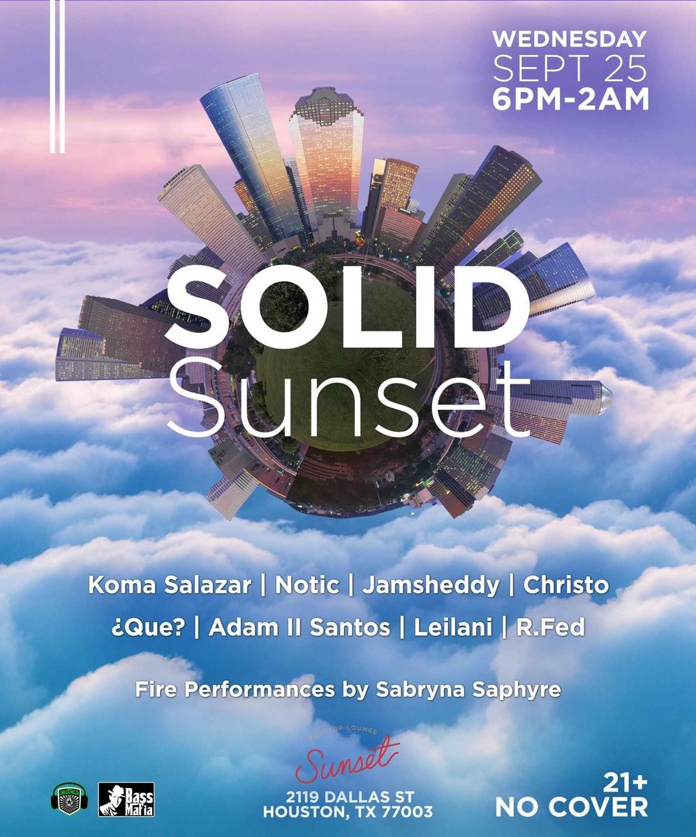komasalazar's tweet photo. 💥HOUSTON ! Catch us in the mix tonight at “Sunset Houston” 6PM-2AM #HouseMusic all night long. 
NO COVER | NO DRESSCODE | 21+
📍2119 Dallas St.Houston, TX 77003 https://t.co/0AYT8NvA0t