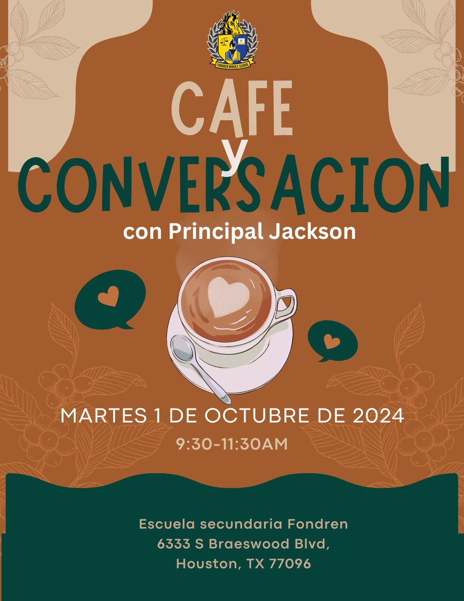 Mustang parents, you're invited to Coffee &amp; Conversations! ☕ Swing by for a free cup of coffee and a casual chat with our principal. Let's come together and talk Mustang pride!