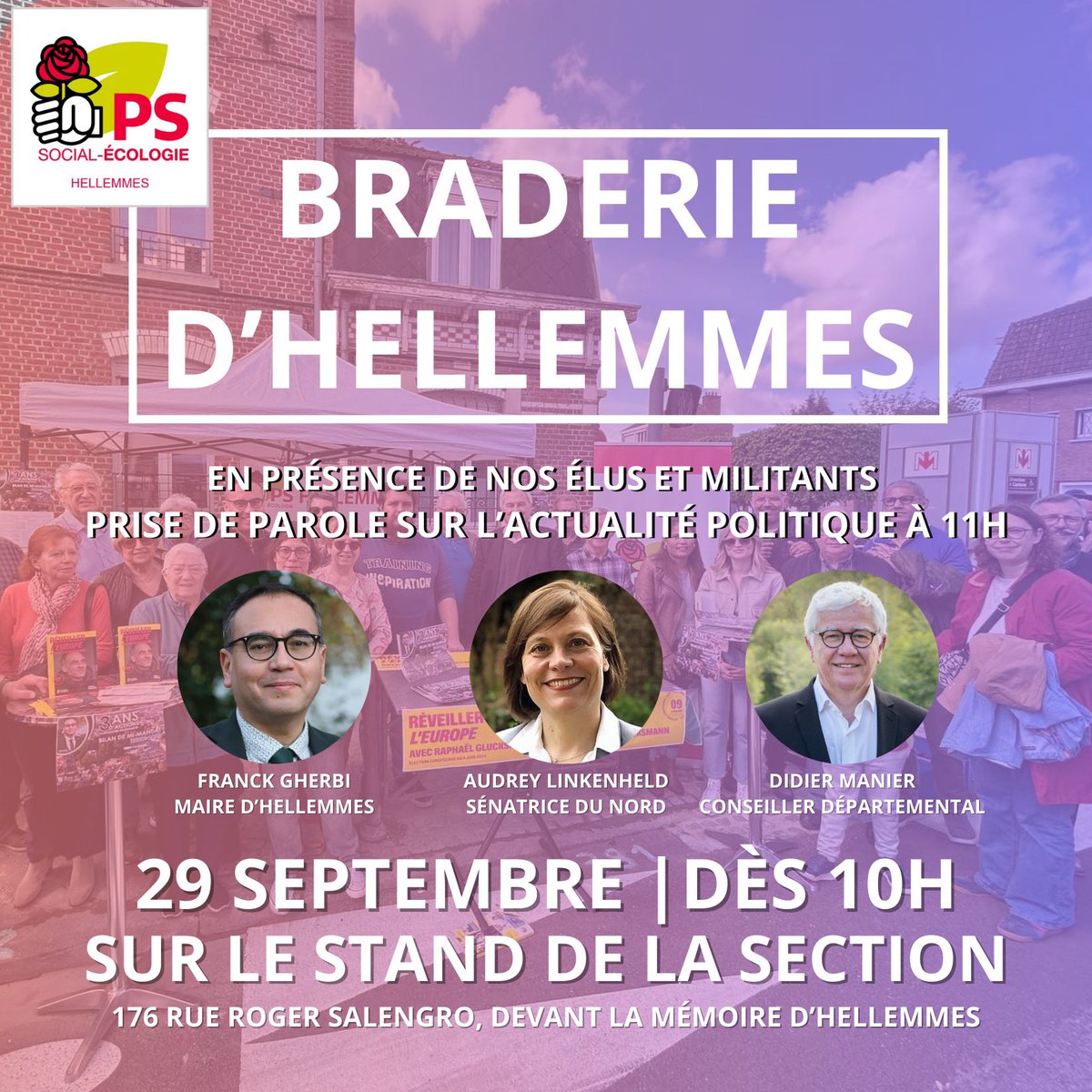 On se retrouve sur le stand du <a href="/PSHellemmes/">PS Hellemmes</a> ce dimanche ! 

<a href="/A_Linkenheld/">Audrey LINKENHELD</a> <a href="/DidierManier/">Didier Manier</a> 
<a href="/PSNord/">Fédération du Nord du Parti Socialiste</a>
