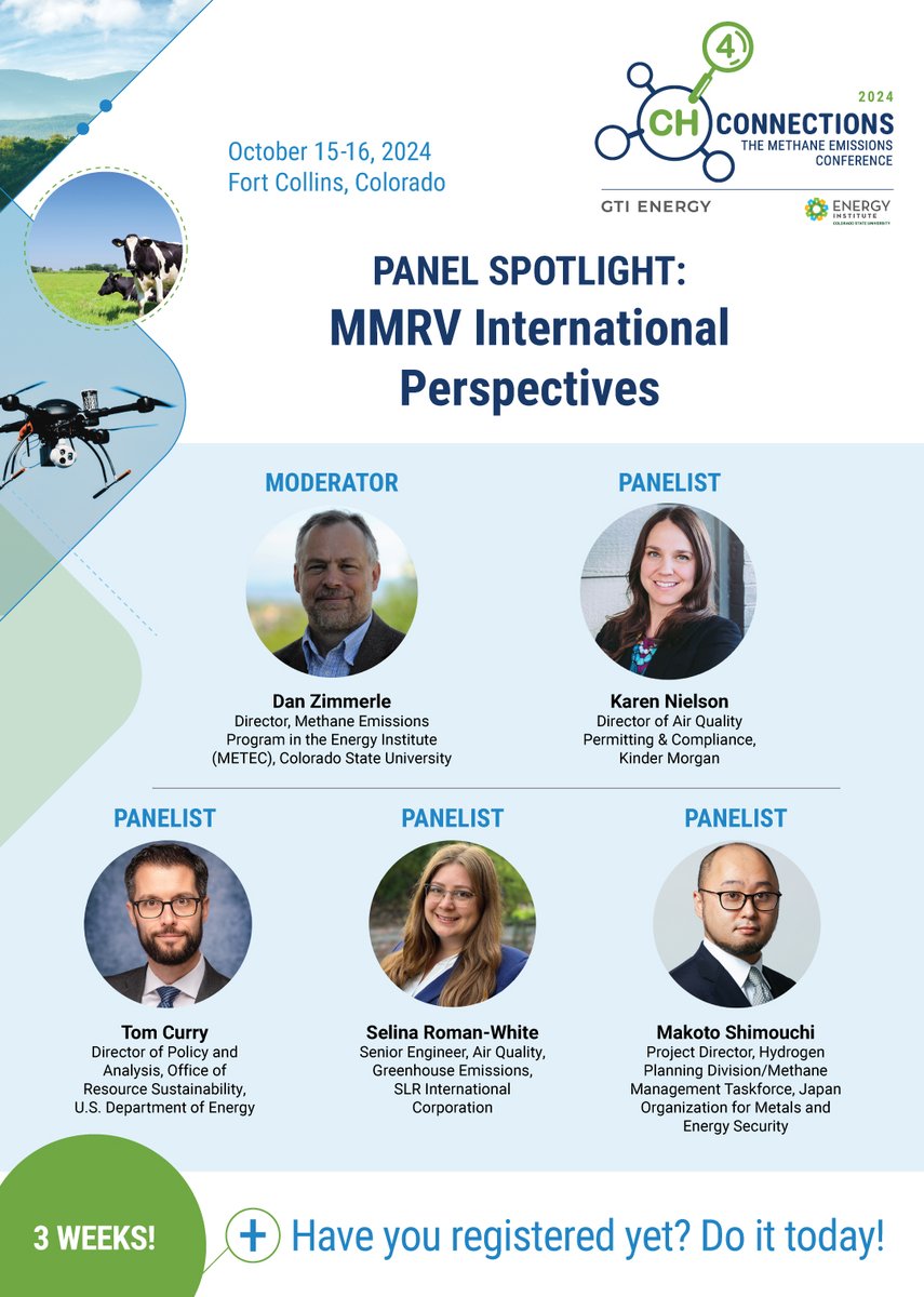 Ch4Connections's tweet image. T-minus three weeks until CH4 Connections! Join us for a panel featuring international perspectives on measuring, monitoring, reporting, and verifying (MMRV) methane emissions. Catch insights from @ENERGY, @Kinder_Morgan, @ColoradoStateU, and more! gti.energy/training-event…
