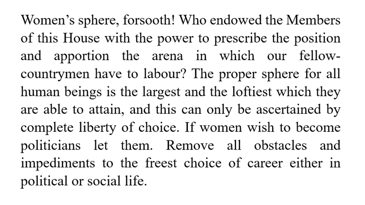 redhistorian's tweet photo. In a debate on "votes for women" in 1884, Newcastle MP Joseph Cowen blasts the idea that politics is not "woman's sphere".

"The proper sphere for all human beings is the largest and the loftiest which they are able to attain". https://t.co/arKUdIR2JF