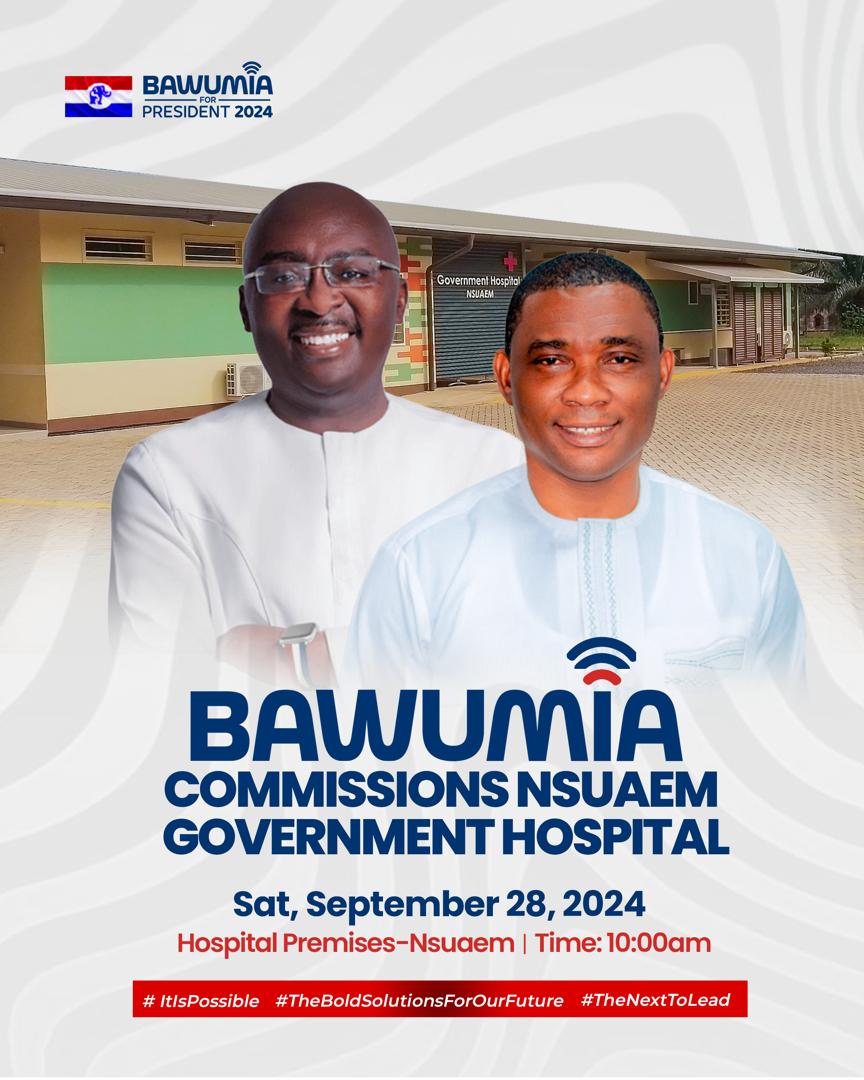HonDuker's tweet image. #Commissioning an Ultramodern Government Hospital in Nsuaem Township on Saturday, 28th September 2024.

#BoldSolutionsForTheFuture
#3p3PapaaBraaa 
#ItsPossible
#GMD2024
#DMB2024

@HonDuker
@MBawumia