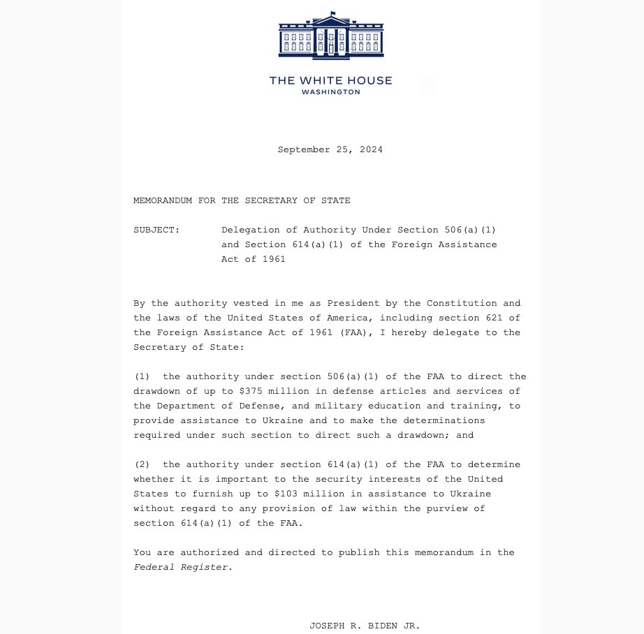 JUST NOW:   White House announces $375 million in military aid to Ukraine