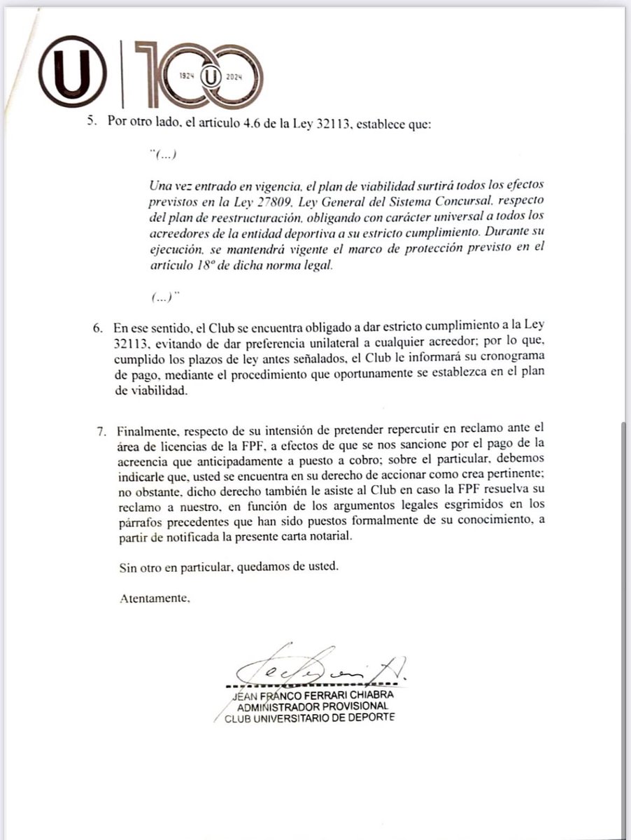 fabricicabrera's tweet photo. Jean Ferrari empezó a hacer de las suyas gracias a "ley del perro muerto". El administrador de la U no acata mandato judicial que ordena pago de S/ 60 mil a trabajadora despedida arbitrariamente. El Club podría pagar hasta en 30 años debido a su plan de viabilidad. @elfoco_pe https://t.co/EQGPCEPuls