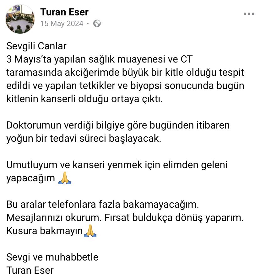 candundaradasi's tweet photo. 15 Mayıs’ta bahsettiği hastalık, beş ayda aldı onu aramızdan… Geride, onurlu bir kişisel direniş tarihi bıraktı. Hoşçakal sevgili dostum #TuranEser https://t.co/fbGxDzRH6c
