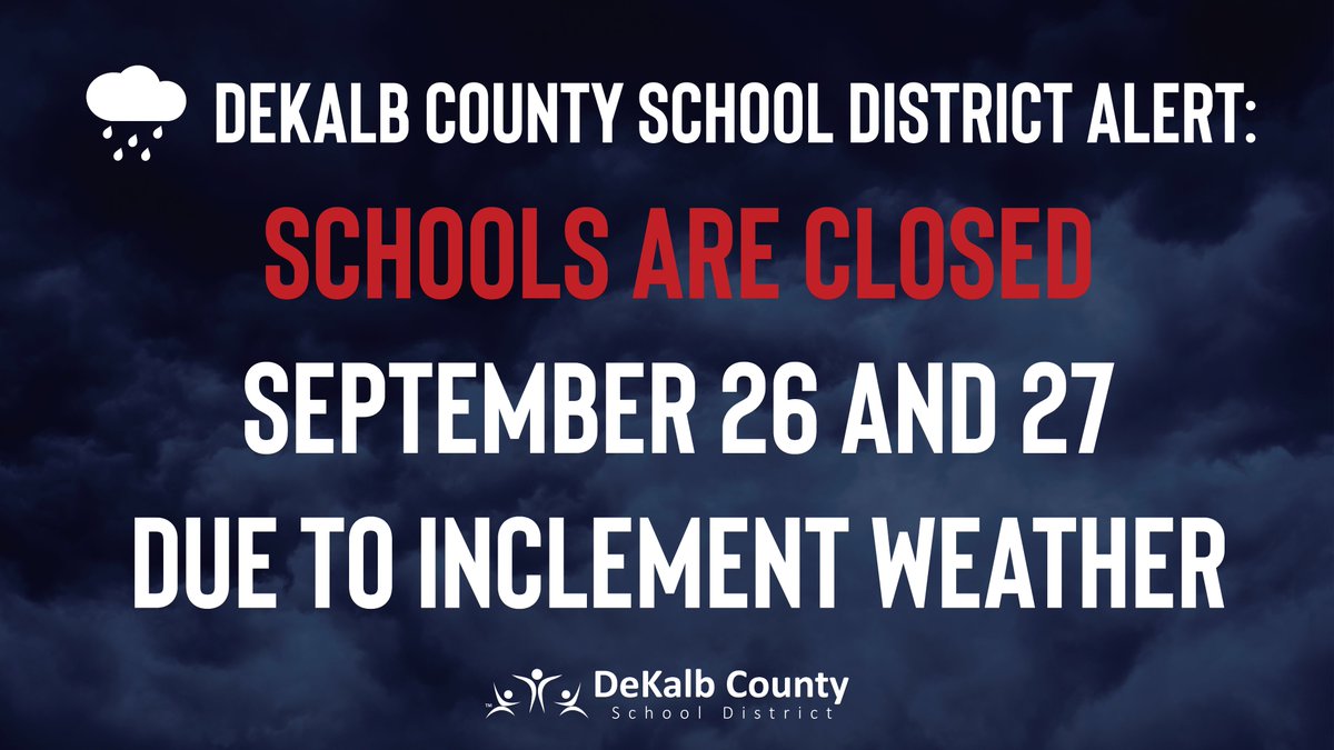 🚨 #DCSD Alert: All DCSD schools &amp; activities are closed Sept. 26-27 due to Hurricane Helene. Dr. Horton prioritizes safety w/ severe weather expected. 12-month staff work remotely. Stay safe &amp; check local news + our channels for updates.

Please share! 🌀 #HurricaneHelene