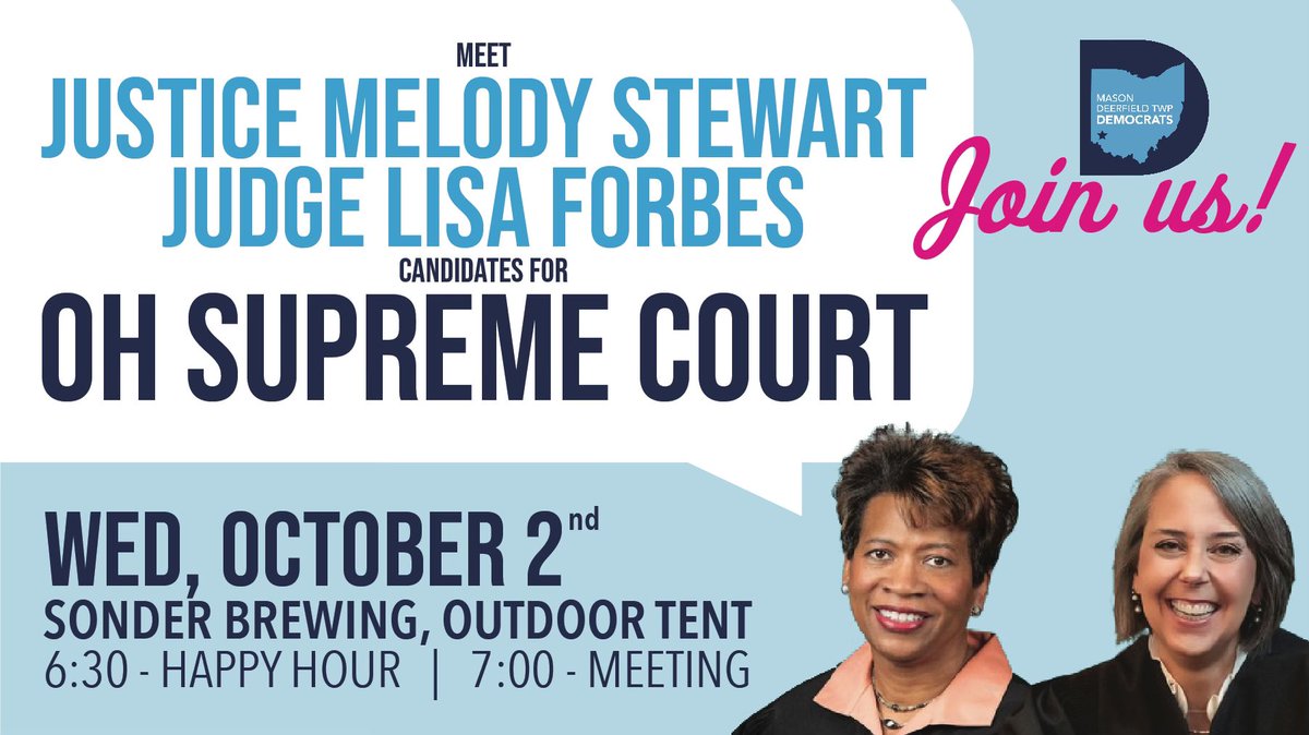 Our Oct club meeting is big- last one before the election!
Guests:
🔹Candidates for OH Supreme Court
🔹Rep from Fair Districts OH

We’ll talk about homestretch GOTV efforts, our glorious presence at the Heritage Day Parade &amp; Festival, and the latest Democracy Defenders update!