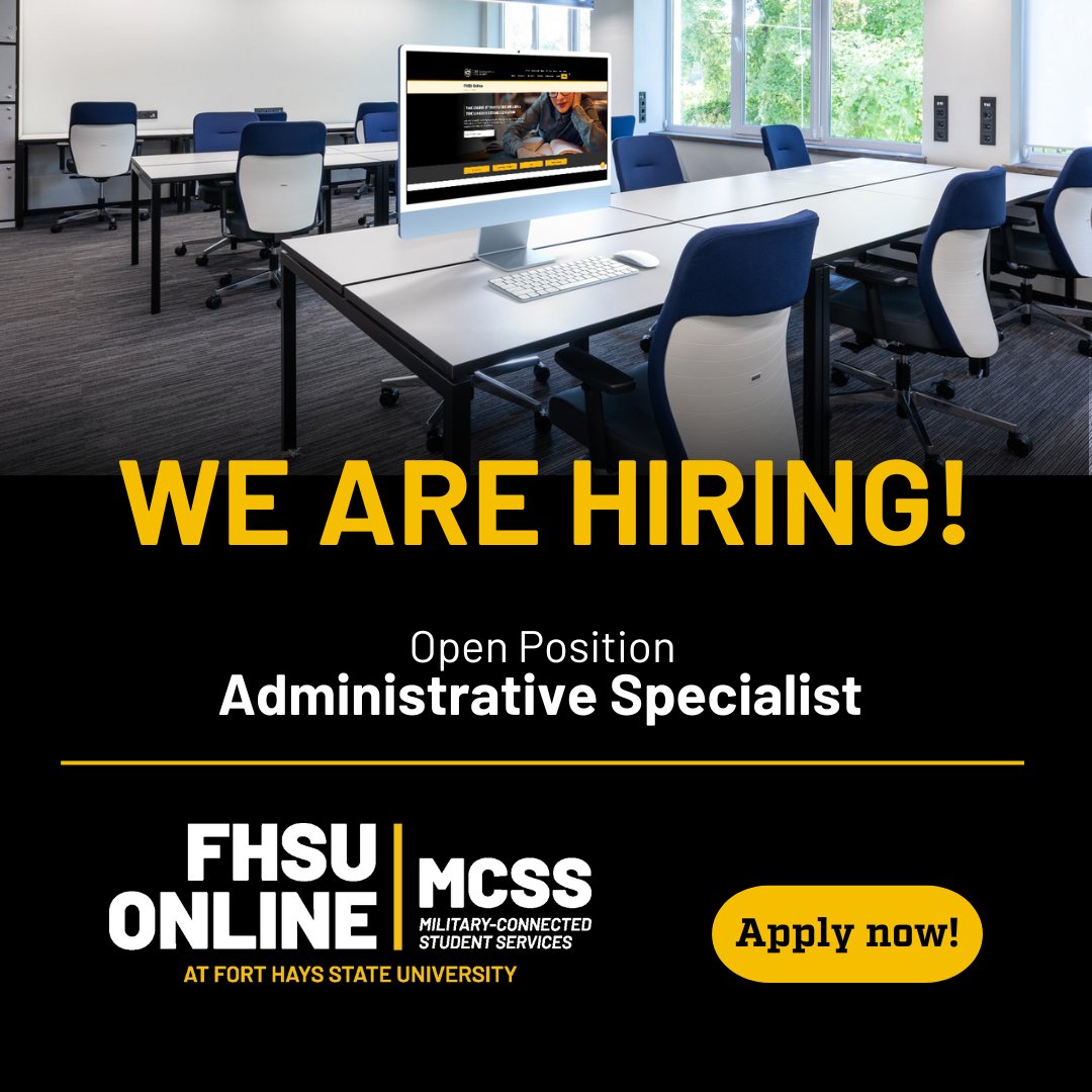 Join our team! FHSU Online is currently looking for its next Administrative Specialist. This position will help the office run efficiently, while working with our online students to ensure a great start to their online education journey.  hubs.ly/Q02R8k-80
