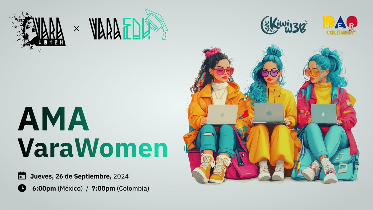 VaraWomen📢 Acompáñanos este Jueves junto con <a href="/KiwiW3b3/">KiwiW3b</a> &amp; <a href="/herdaocolombia/">H.E.R. DAO Colombia</a>, les compartiremos sobre la 1era participación de las VaraWomen en Colombia🇨🇴🤩 ¡Activa el recordatorio!👇🏼

🔗x.com/i/spaces/1zqKV…