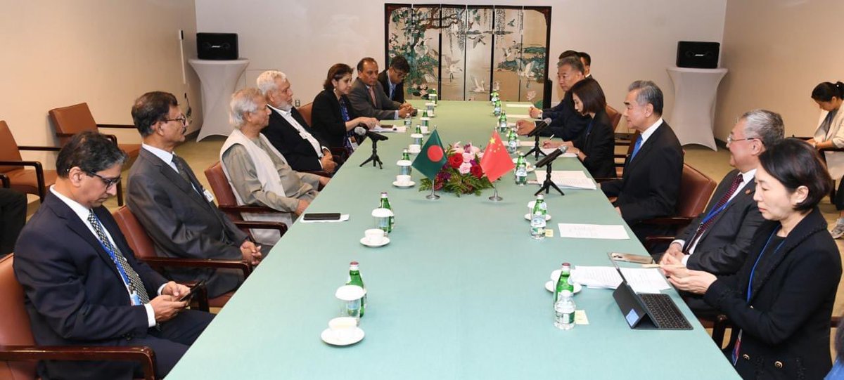 Chinese Foreign Minister Wang Yi called on Bangladesh Chief Adviser Professor Muhammad Yunus at the UN headquarters on Wednesday, to discuss bilateral issues, with a focus on strengthening relations, solar panel investments, and expanding business cooperation.