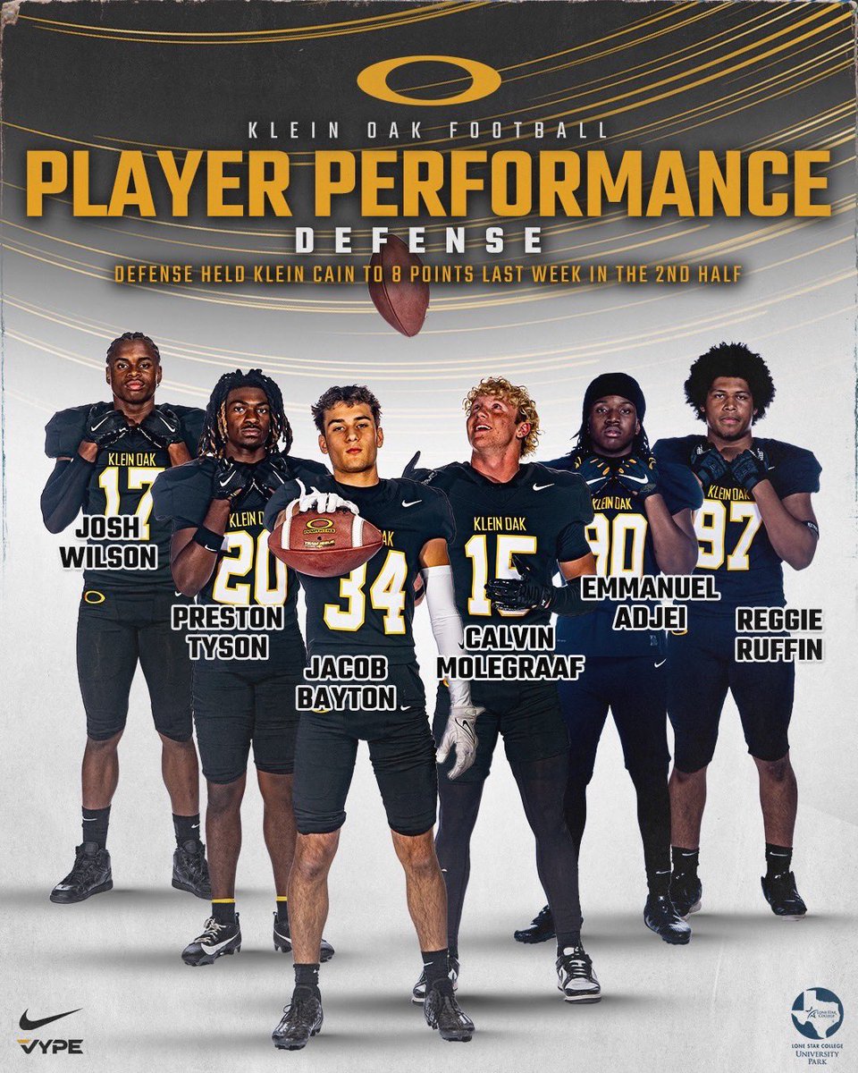 Big shoutout to the Defense last week for holding Klein Cain to 8 points in our big 2nd half comeback! Tune in for our match up this Friday @ 7PM against Klein Forest! As always…

#thecOde #Oakem