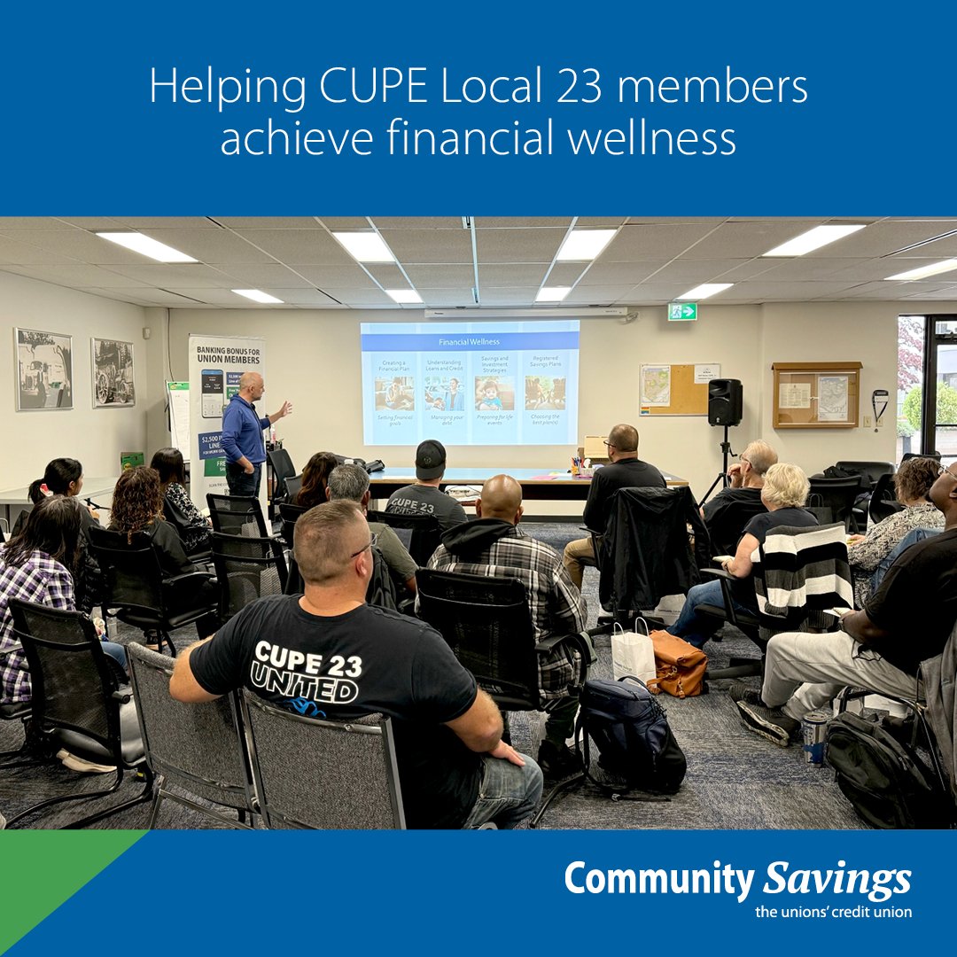 ComSavings's tweet photo. CSCU presented a second course to CUPE Local 23 members on how to successfully build a #financialwellness plan.
If your trade school or union is interested in custom training for students, staff or members, contact Raj Khunkhun at rkhunkhun@comsavings.com
#unions #CUPEBC https://t.co/BCOUMVhibw