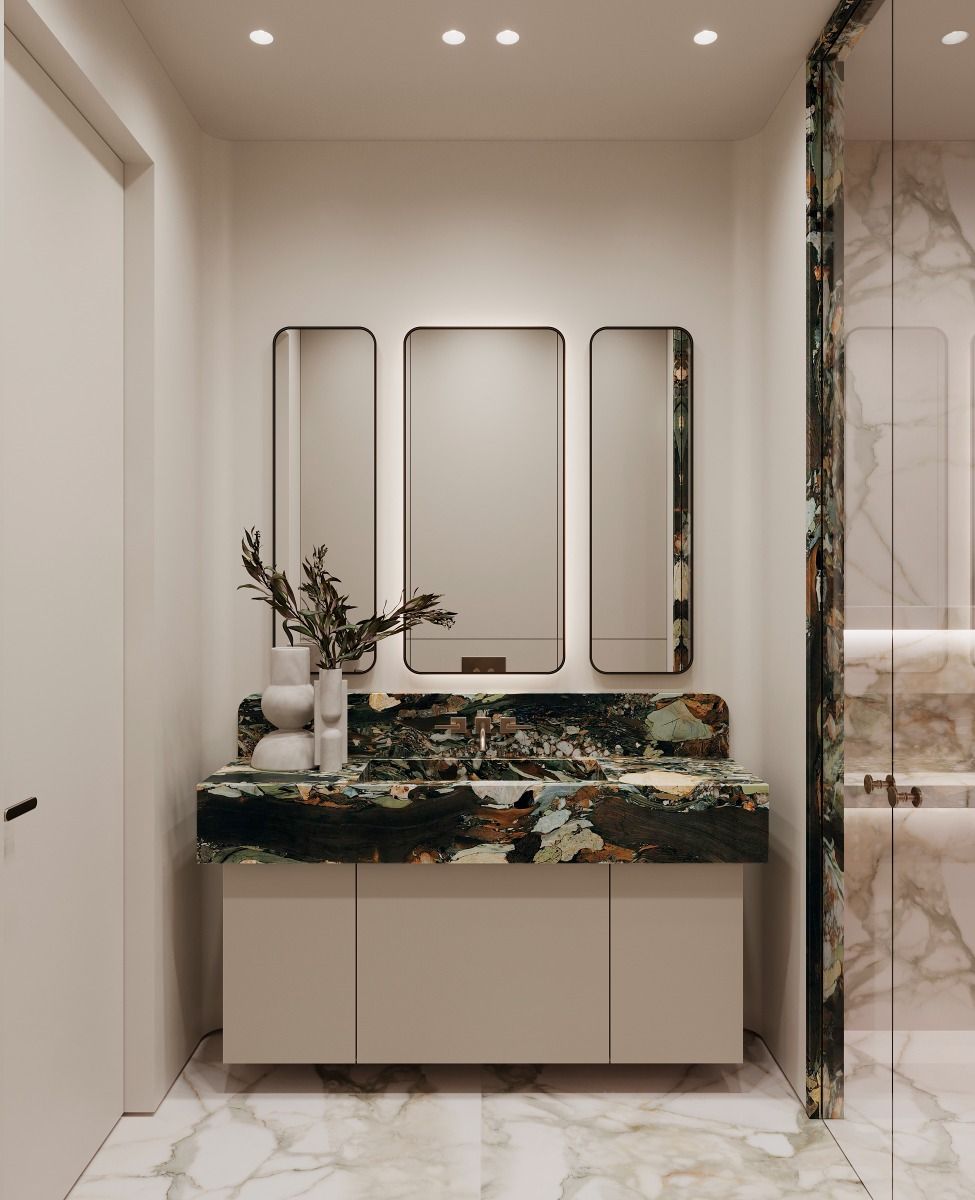 HeshiDesign's tweet image. Элегантная ванная комната с мраморными акцентами от KOSTA DESIGN