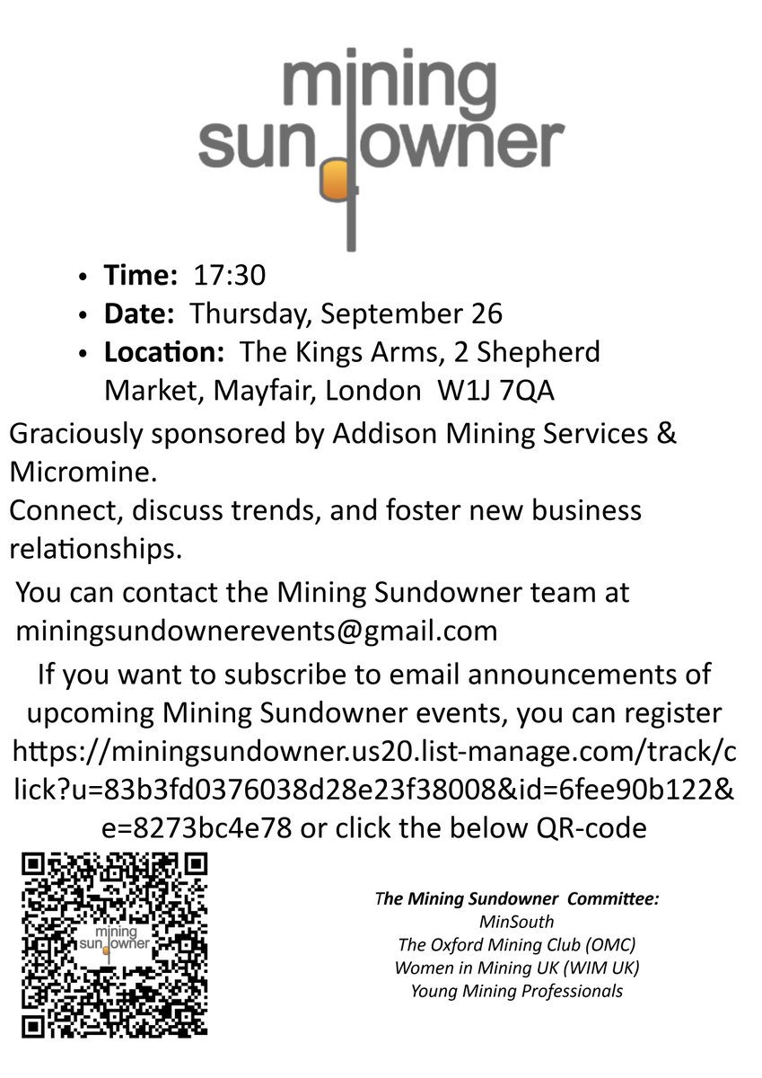 Join us at The Mining Sundowner, a premier networking event for mineral industry pros! 
 #MiningSundowner