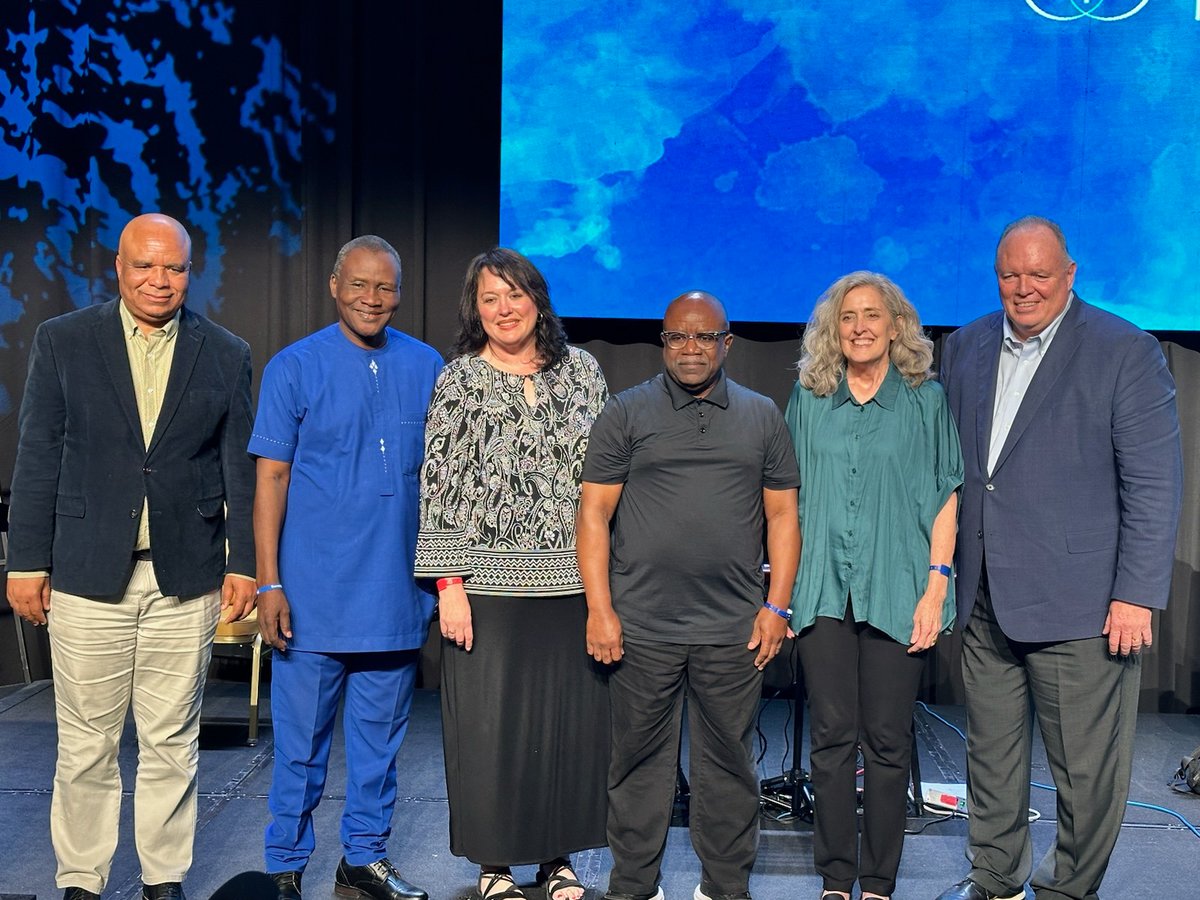 Newly elected Global Methodist Bishops (left to right): Kimbe Evariste (DRC), John Pena Auta (Nigeria), Leah Hidde-Gregory (MidTX), Kenneth Levingston (Trinity), Carolyn Moore (N.Ga), and Jeff Greenway (Allegheny West) #GlobalMChurch #sotheworldwillknow