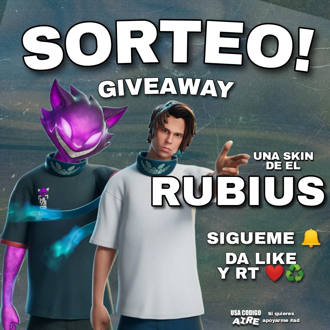 WarneReady's tweet photo. ACTIVO SORTEO, SKIN DE RUBIUS
Giveaway Rubius skin

-SÍGUEME @WarneReady 🔔⚡
-DA LIKE Y RT ❤️♻️

Usa mi código "Aire" si quieres apoyarme #ad 

Finaliza en 2 días 
#Fortnite #RubiusXFortnite https://t.co/Jqrgcx5OJY