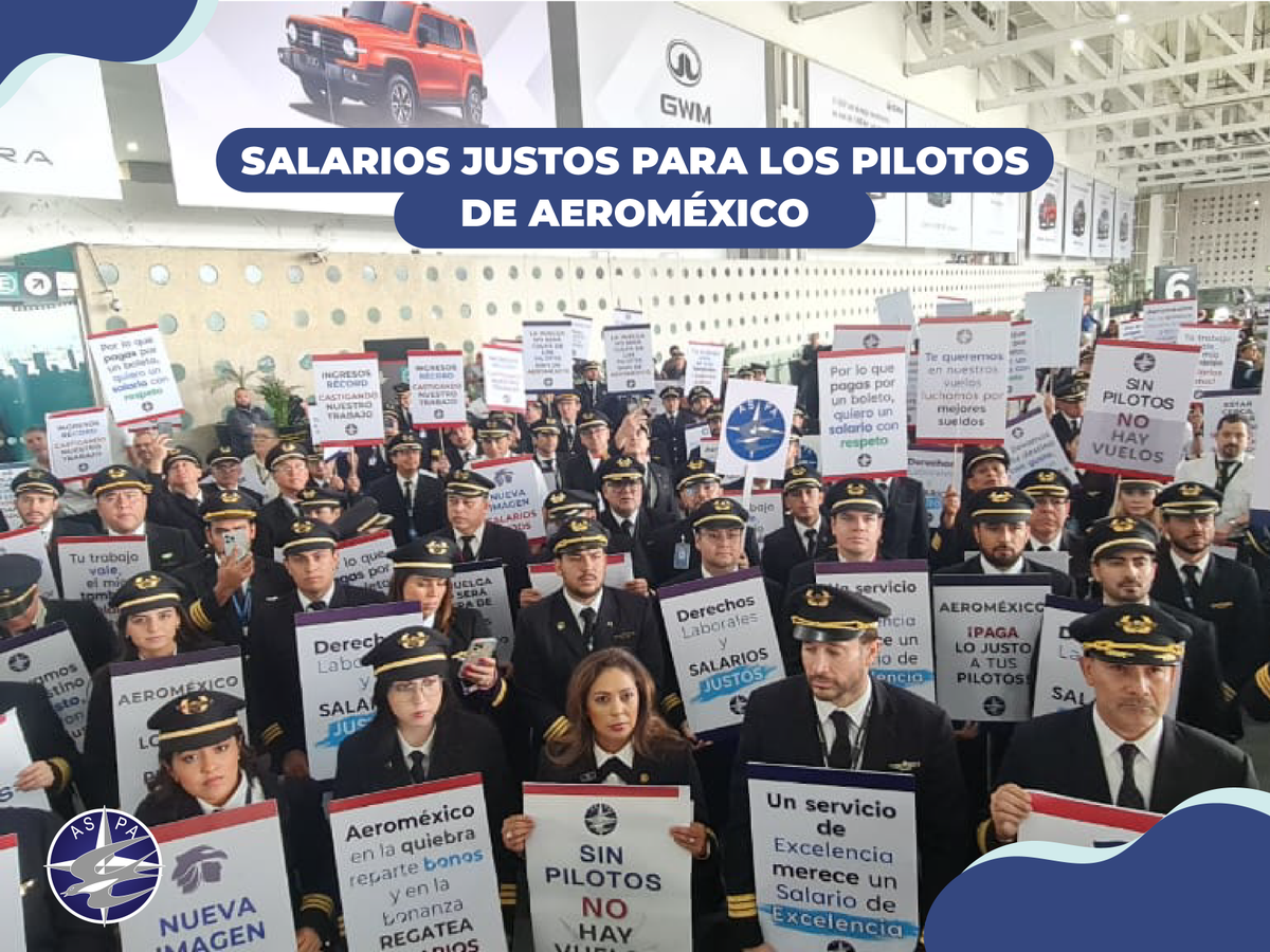 aspaprensa's tweet photo. Los pilotos de ASPA nos manifestamos el día de hoy en las instalaciones de la Terminal 2 del AICM para hacer público el desinterés de la aerolínea por alcanzar un acuerdo en la revisión contractual en tiempo y forma, que evite afectaciones a los pasajeros. https://t.co/OoKBLIIJ5G