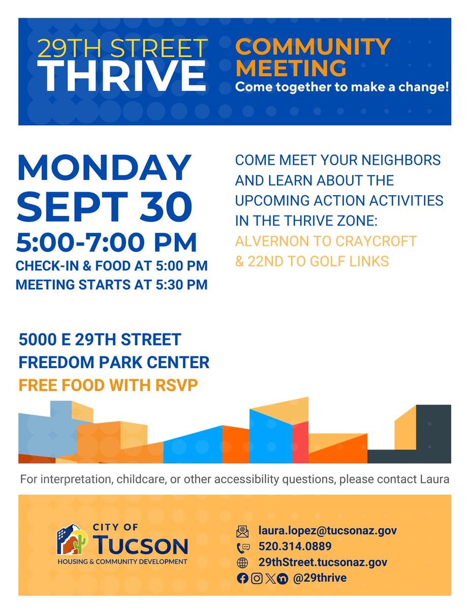 29thrive's tweet image. Community Meeting - Monday 9/30 at Freedom Park! Free food with RSVP!