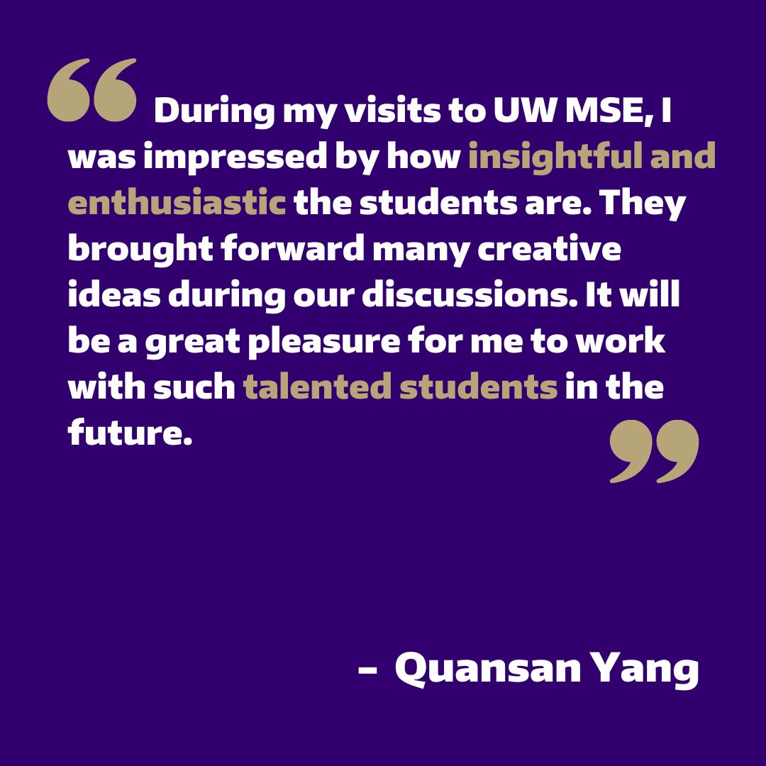 Say hello to Quansan Yang, whose bio-electronic and bio-optical platforms address unmet needs in health and sustainability. Professor Yang will join us this winter quarter as a new faculty member! Learn more about him and his work: bit.ly/3Bm3vMD #MeetMSE #biomaterials