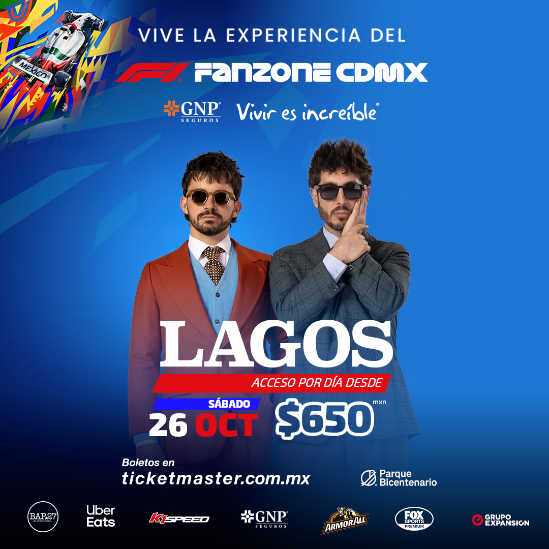 FANZONEGNPCDMX's tweet photo. ¿Piensas perderte a @LagosMusica? 

El F1 FanZone GNP Vivir es increíble, te dará la oportunidad de ver el Gran Premio Mexicano desde pantallas gigantes y ver a Lagos

Compra tus accesos y nos vemos en el @PBicentenarioMX el próximo 25, 26 y 27 de octubre: https://t.co/vb07IQLQcw https://t.co/t4BmqIpZO3