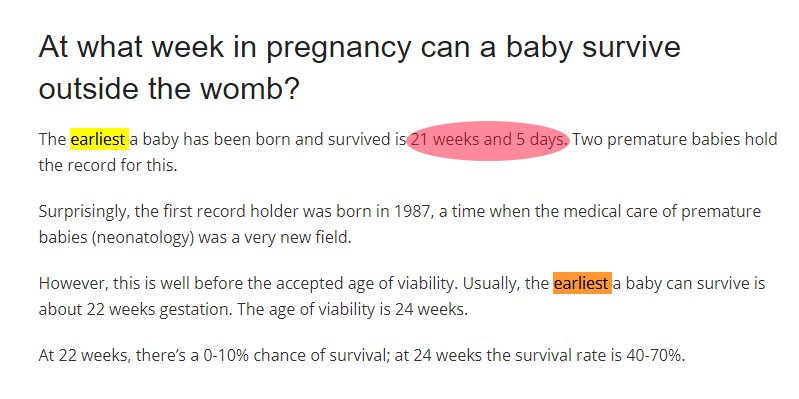 baz_blackadder's tweet image. That's never happened.
The earliest premature delivery that survived was 21 𝙬𝙚𝙚𝙠𝙨 𝙣𝙤𝙩 8.
 Read and educate yourself. 👇🏻 bellybelly.com.au/baby/earliest-… 
#Prochoice #antichoice #prolifepotato #healthcare #health