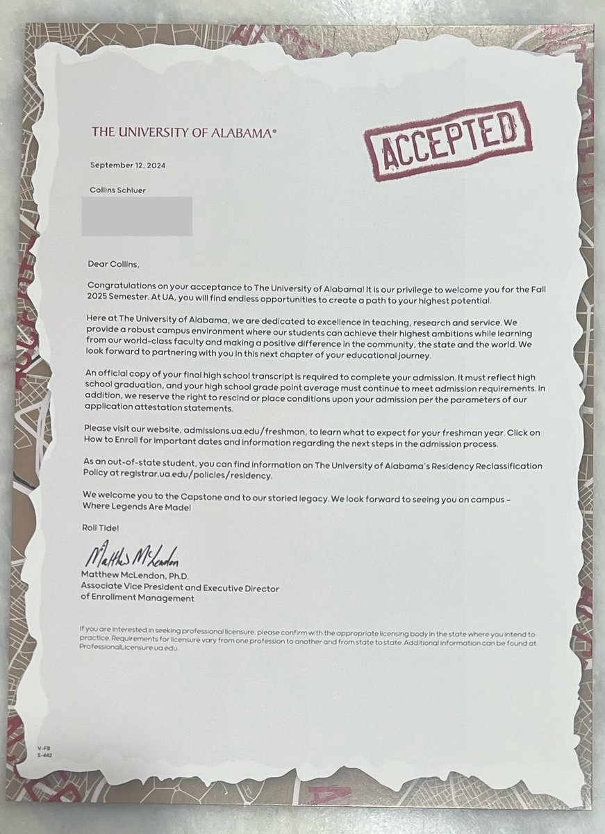 Roll Tide!! Our son Collins got accepted to and will be attending  The University of Alabama in the Fall of ‘25 🎉👏🏽 Collins, we are soooooo proud of you! We love you❣️Go Bama!! Roll Tide!! 🐘

#UA29
 #Bamabound 
#RollTide 
@UA_Admissions
<a href="/UofAlabama/">The University of Alabama</a>