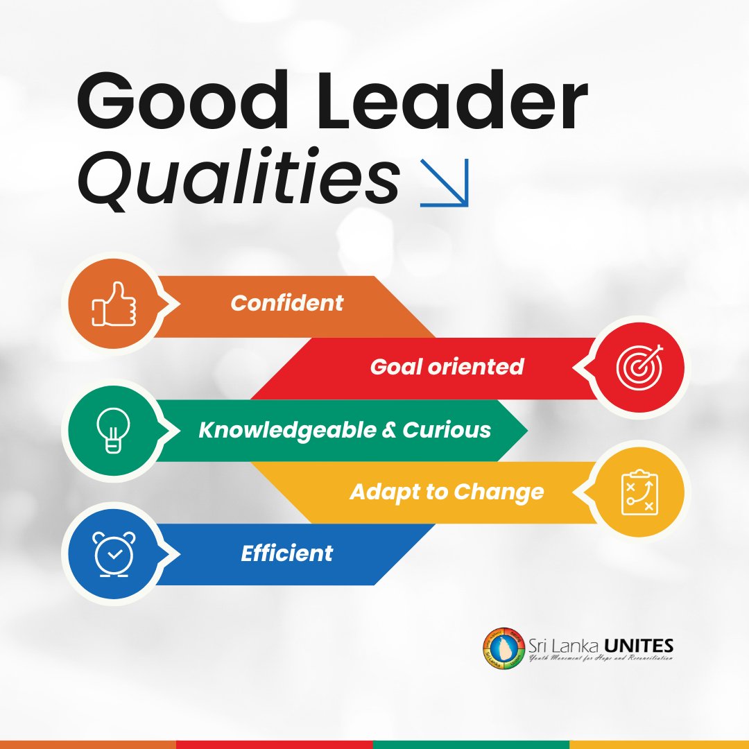 SriLankaUnites's tweet image. A good leader embodies confidence, stays focused on goals, is always eager to learn, adapts to change, and works efficiently to inspire and guide others towards success.

#LeadershipQualities #InspireToLead #GoalOriented #Adaptability #SriLankaUnites #SLU
