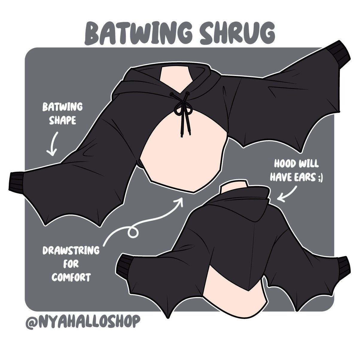 NyahalloShop's tweet image. Batwing shrug 🦇