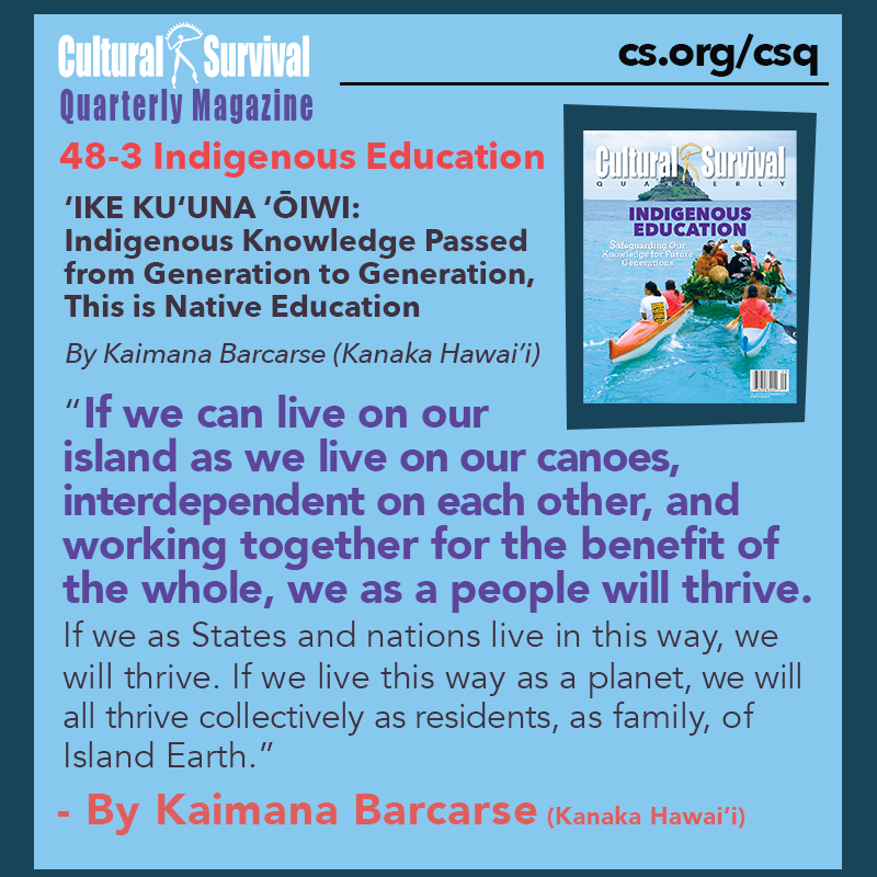 CSORG's tweet photo. Kaimana Barcarse (Kanaka Hawai’i) —voyager, educator, and #IndigenousRights advocate— wrote this article for our latest #CSQ on #IndigenousEducation. #CulturalSurvivalQuarterly #IndigenousEducators #IndigenousYouth

https://t.co/I2ZDa96WFZ

https://t.co/Rw86H0znOf https://t.co/DEMLAHoAr7