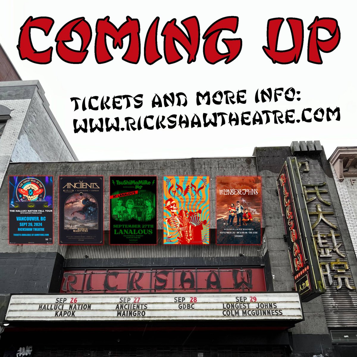 Rickshaw Theatre (@rickshawtheatre) on Twitter photo Coming up this week at The Rickshaw (& one at <a href="/LanaLousfood/">LanaLou's Restaurant</a>)!
Tickets & more info on our website: rickshawtheatre.com
#rickshawtheatre #vancouverevents
<a href="/atribecalledred/">The Halluci Nation</a> <a href="/kapokrhymeswell/">T’Angelo</a> <a href="/MRGLiveOfficial/">MRG Live</a> <a href="/ANCIIENTS/">ANCIIENTS</a> <a href="/tsmmr_jp/">つしまみれ TsuShiMaMiRe</a> <a href="/TheLongestJohns/">The Longest Johns</a> <a href="/ColmRMcGuinness/">Colm R. McGuinness</a> <a href="/livenationwest/">Live Nation W Canada</a> Coming up this week at The Rickshaw (& one at <a href="/LanaLousfood/">LanaLou's Restaurant</a>)!
Tickets & more info on our website: rickshawtheatre.com
#rickshawtheatre #vancouverevents
<a href="/atribecalledred/">The Halluci Nation</a> <a href="/kapokrhymeswell/">T’Angelo</a> <a href="/MRGLiveOfficial/">MRG Live</a> <a href="/ANCIIENTS/">ANCIIENTS</a> <a href="/tsmmr_jp/">つしまみれ TsuShiMaMiRe</a> <a href="/TheLongestJohns/">The Longest Johns</a> <a href="/ColmRMcGuinness/">Colm R. McGuinness</a> <a href="/livenationwest/">Live Nation W Canada</a>