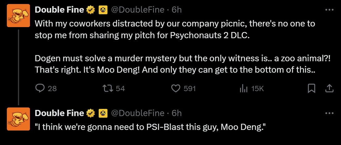 magicmvx's tweet photo. Doodle based on recent Double Fine tweet
(i hope i understood the joke)
#Psychonauts #Psychonauts2 #Moodeng  #DogenBoole https://t.co/5LmuMOLxL2