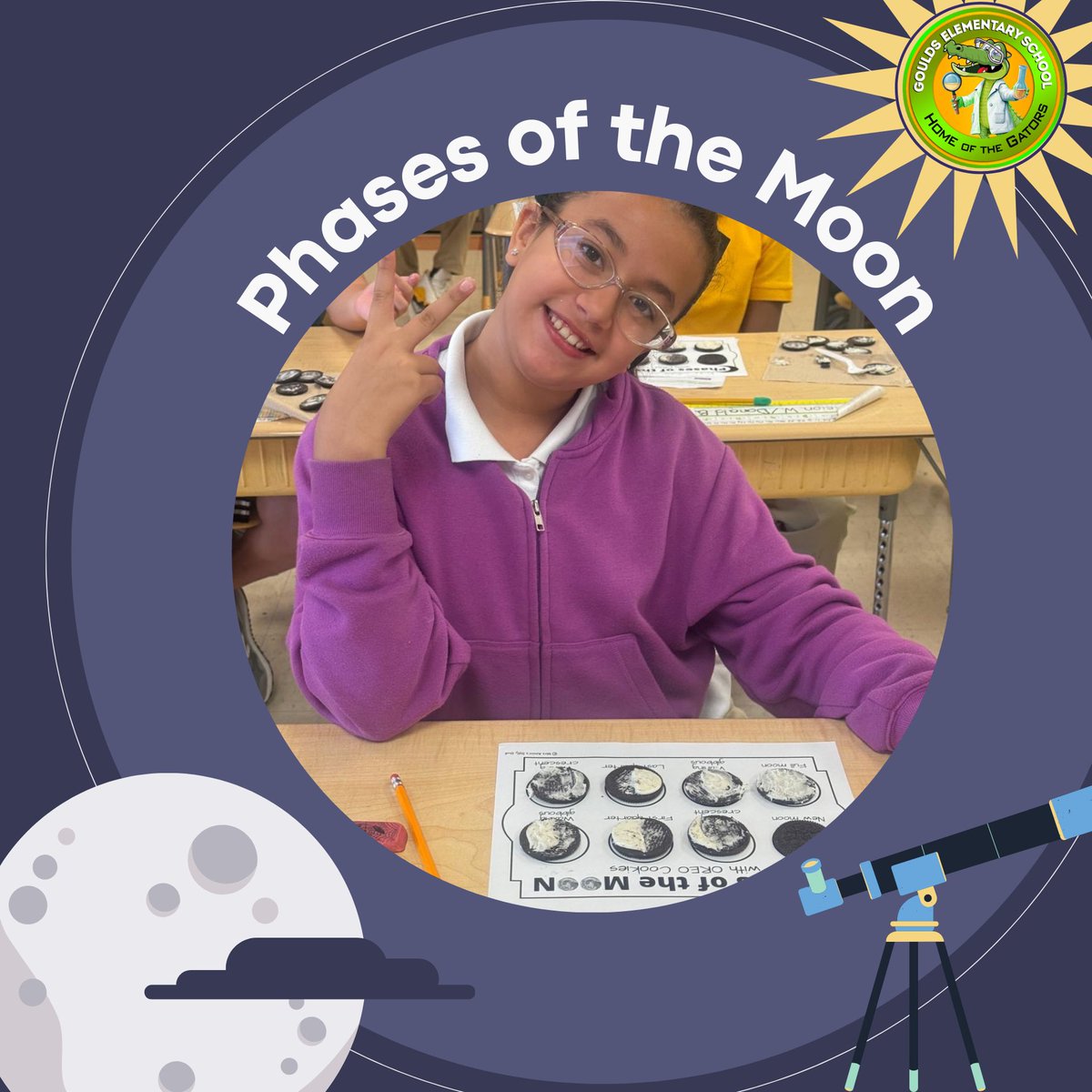 GouldsELMDCPS's tweet image. 🌕🍪 Learning with Oreos! 🍪🌖
Today, Ms. Glover’s class had a blast learning about the phases of the moon—using Oreo cookies! 🌙✨Who knew learning could be so sweet? 😋
#MoonPhases #STEMFun #LearningIsSweet #FutureAstronomers#mdcps #mdcpsyourbestchoice
