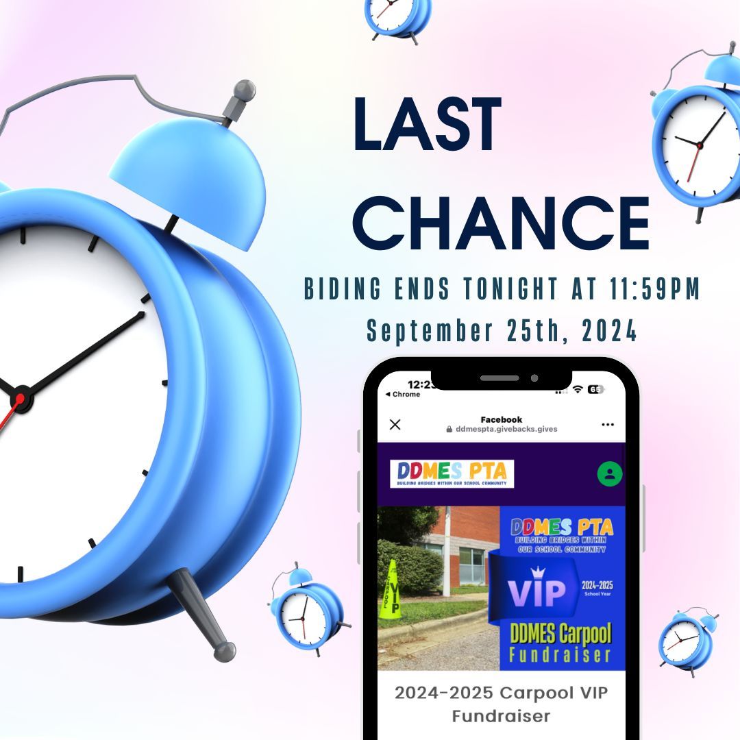 Dillard Drive Magnet Elementary School 
⏰ Last chance to bid! ⏰ Don’t miss out on the #DDMESPTA Carpool VIP Fundraiser—bidding ENDS TONIGHT at 11:59pm! 🚗✨ Get your VIP spot and support our school!

#DDMES #VIPCarpool #Fundraiser #supportourschool