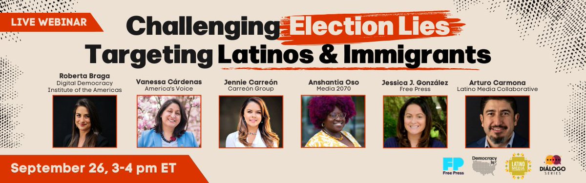 Jessica González - @JGo4Justice.bsky.social (@jgo4justice) on Twitter photo I'm looking forward to this discussion tomorrow with <a href="/RobertaSBraga/">Roberta Braga</a> <a href="/DDIAmericas/">Digital Democracy Institute of the Americas</a>, <a href="/vcardenasDC/">Vanessa Cardenas</a> <a href="/AmericasVoice/">America's Voice</a>, Jennie Carreón, <a href="/Tia_Oso/">Sweet Honey in the Rock</a> <a href="/Media2070/">Media 2070: Media Reparations Project</a> <a href="/freepress/">Free Press</a> and <a href="/ArturoCarmona/">Arturo Carmona</a> @CaloNewsLA.
Register here: bit.ly/elexliesfp. I'm looking forward to this discussion tomorrow with <a href="/RobertaSBraga/">Roberta Braga</a> <a href="/DDIAmericas/">Digital Democracy Institute of the Americas</a>, <a href="/vcardenasDC/">Vanessa Cardenas</a> <a href="/AmericasVoice/">America's Voice</a>, Jennie Carreón, <a href="/Tia_Oso/">Sweet Honey in the Rock</a> <a href="/Media2070/">Media 2070: Media Reparations Project</a> <a href="/freepress/">Free Press</a> and <a href="/ArturoCarmona/">Arturo Carmona</a> @CaloNewsLA.
Register here: bit.ly/elexliesfp.