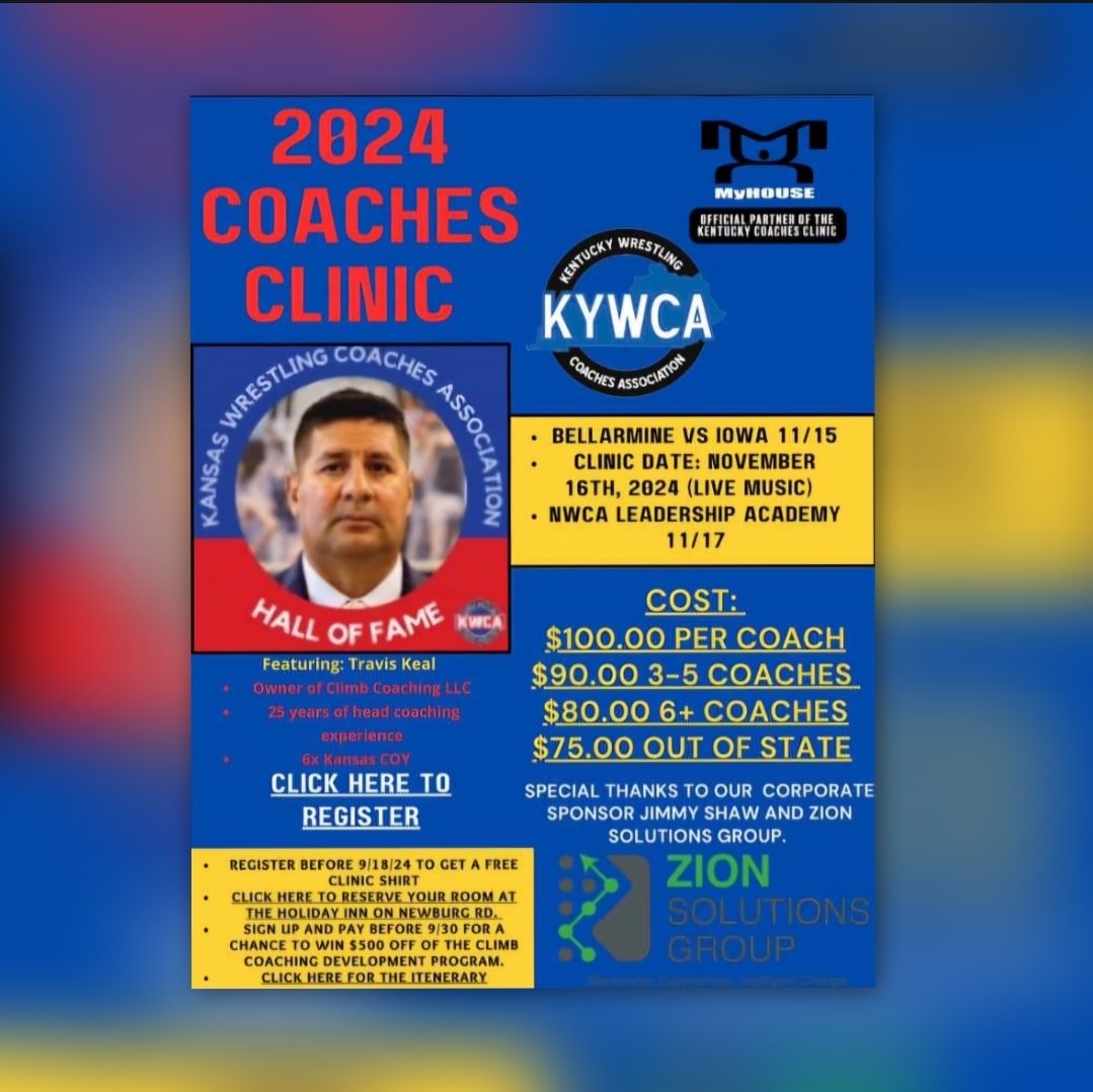 Get registered! 

This is going to be the biggest and best Kywca fall clinic ever! We have a whole weekend of wrestling planned, come join us!

Register here!

docs.google.com/forms/d/e/1FAI…
