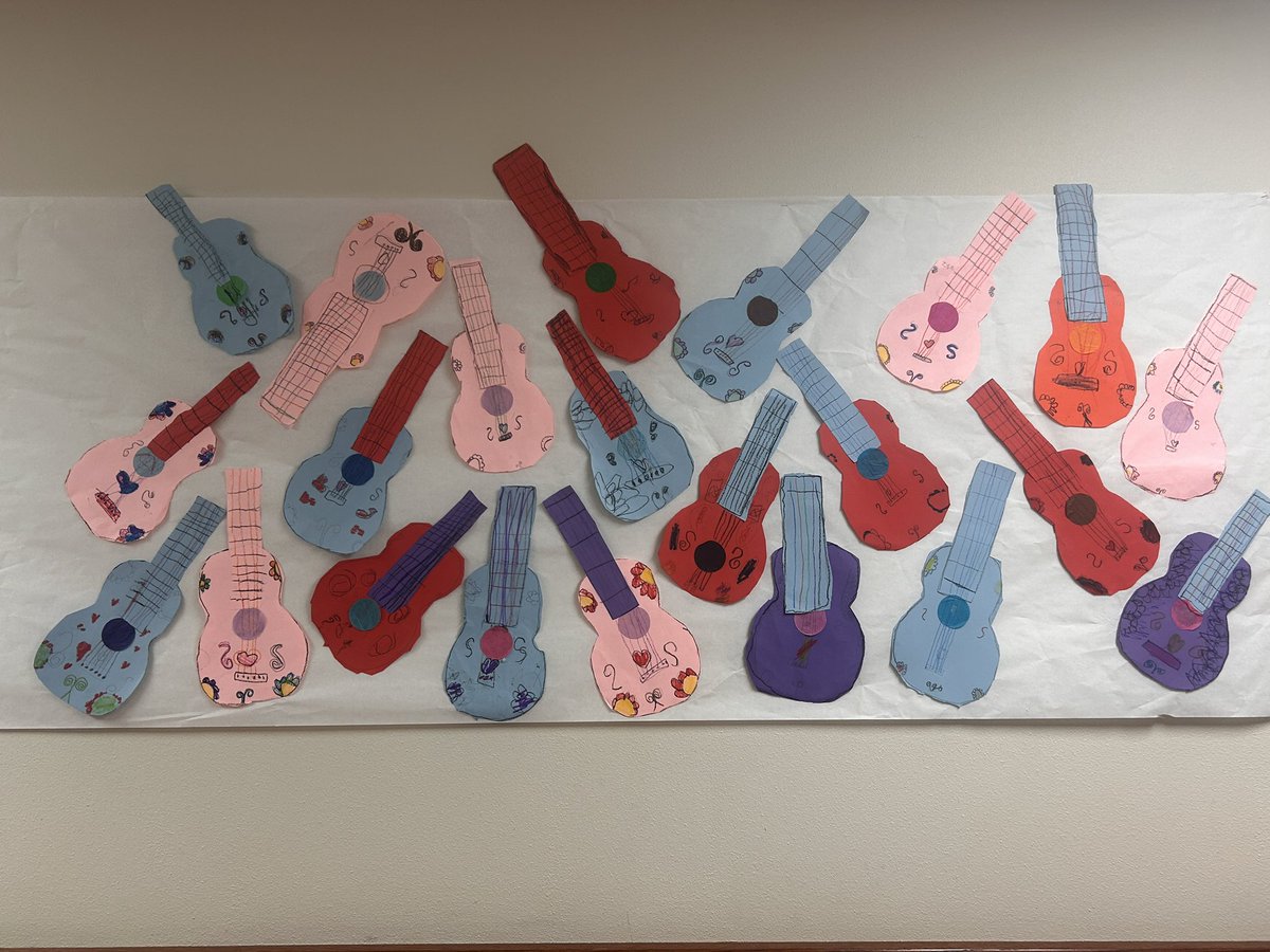 Spanish guitars in honor of Hispanic Heritage Month by first grade! We learned about line, shape, and symmetry when creating these musical masterpieces! <a href="/BluebonnetLions/">Bluebonnet Elementary School</a> <a href="/SpecialsBBE/">Bluebonnet Specials</a>