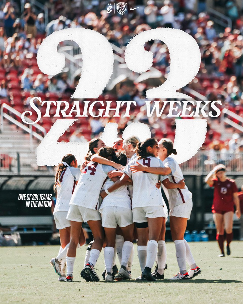 23 weeks STRAIGHT.

UNC, Arkansas, Notre Dame, Stanford, Florida State and US.
23 straight weeks ranked in the top 25.

#StampedeTogether