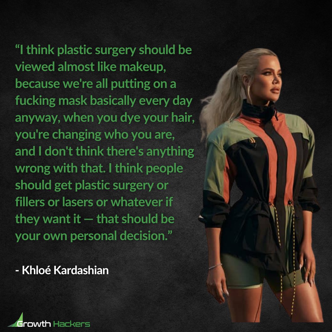 Surgery_Agency's tweet photo. “I think plastic surgery should be viewed almost like makeup, because we're all putting on a fucking mask basically every day anyway, when you dye your hair, you're changing who you are...”

- Khloé Kardashian

https://t.co/NI53ebkzU7

#KhloeKardashian #PlasticSurgery https://t.co/g6kPgILkXV