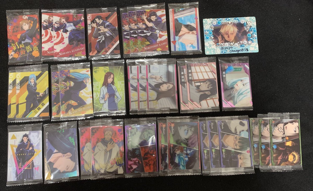 yaya_change0123's tweet photo. 【交換譲渡】呪術廻戦 ウエハースカード

譲→画像参照

求→同異種 五条悟(30日発売新弾、4枚目参照、他異種可)

👑は👑同士の交換
2~3枚目は五条交換複数提供可・各100円譲渡可(同異種 虎杖、甚爾、脹相、固定ツイ交換可)
譲渡は纏めて優先
⚠︎︎複数提供可

大阪手渡し
郵送可
※ツイフィ必読 https://t.co/RBSGI6aKmn