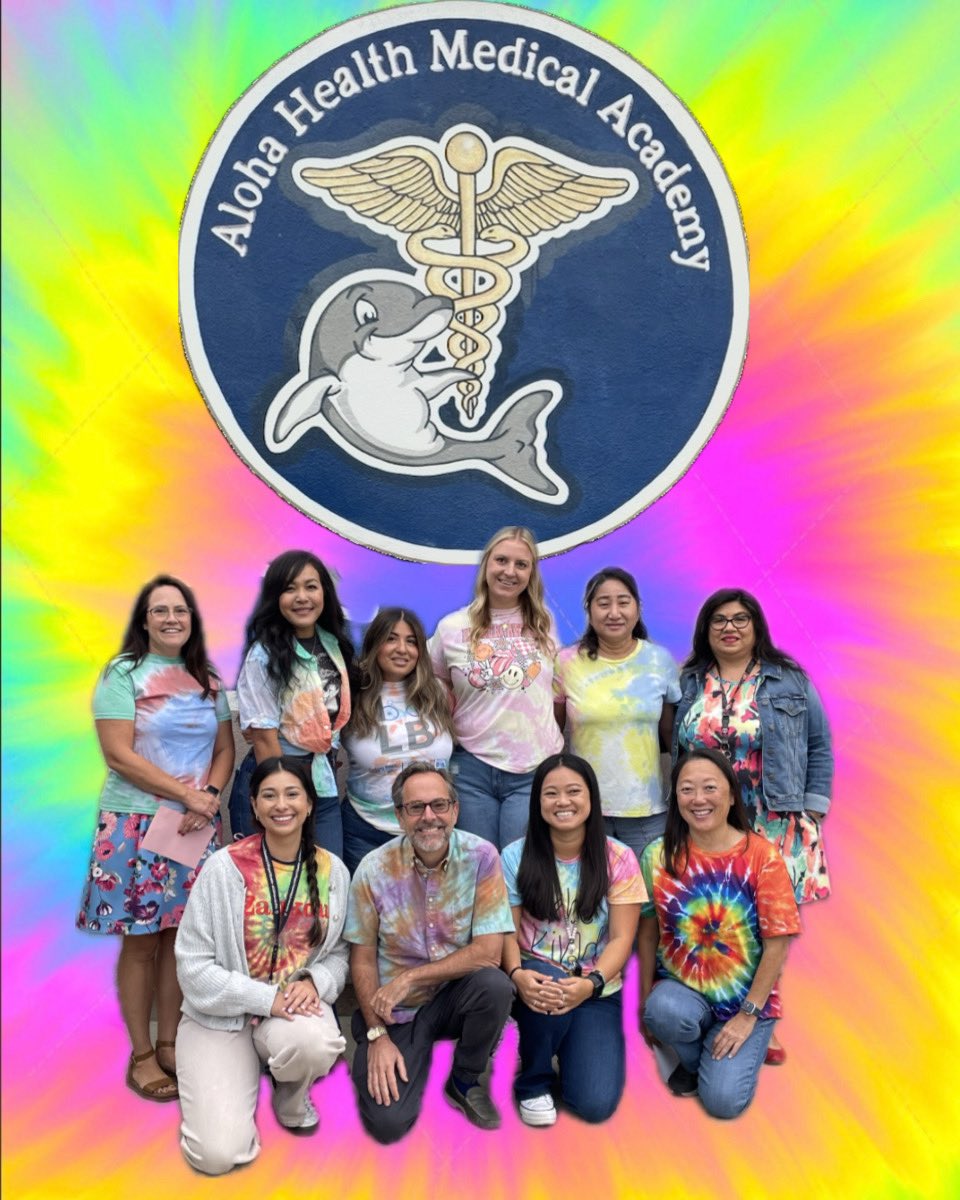 aloha_academy's tweet photo. Be hip, be cool, stay tie’d to school. 
Here our Aloha teachers and dolphins showing up to school on time ready to go! 🐬 https://t.co/p4QWVUKs5w